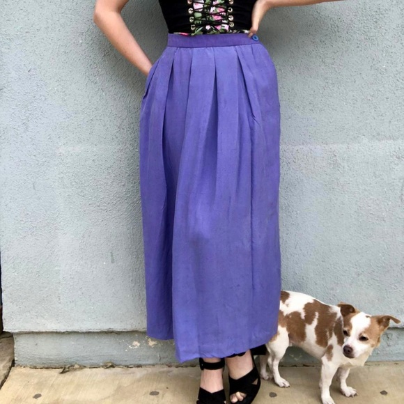 Vintage 50s 60s Silk Purple Midi Skirt Cottagecore Pinup Pleat Antique Retro M - Picture 6 of 7